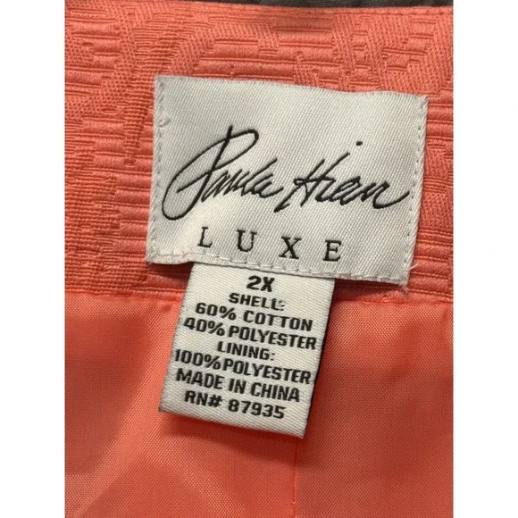 Paula Hein Luxe Coral Textured Paisley Open Front Jacket Blazer 2X - Picture 4 of 11